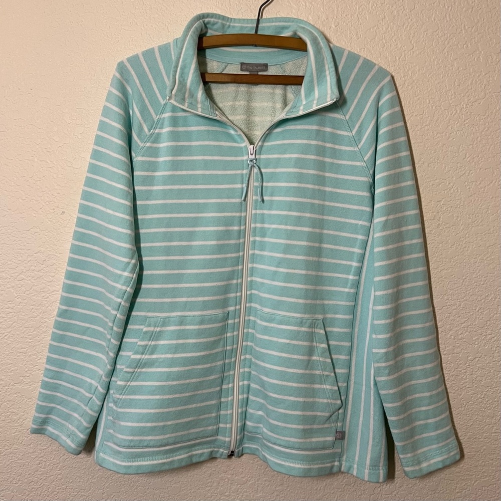 Womens Talbots Blue and White Striped Zip Up Sweatshirt Size Medium